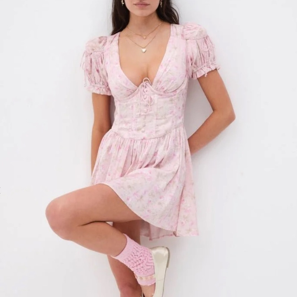 For Love And Lemons Pink Floral Dress